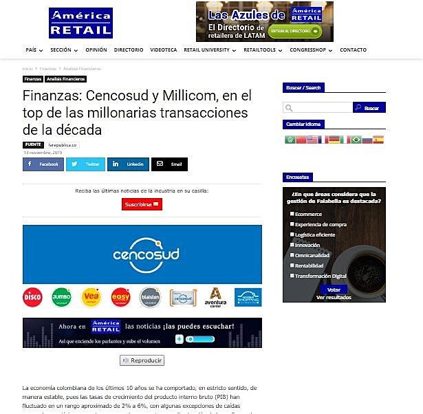 Cencosud y Millicom, en el top de las millonarias transacciones de la dcada